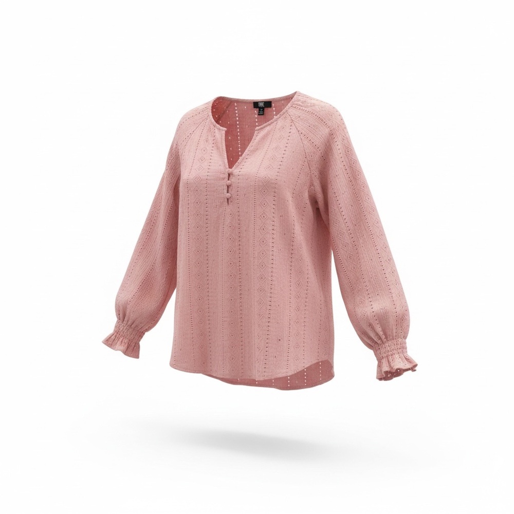 Frye Pink Eyelet Long Sleeve Peasant Boho Blouse - Size Small